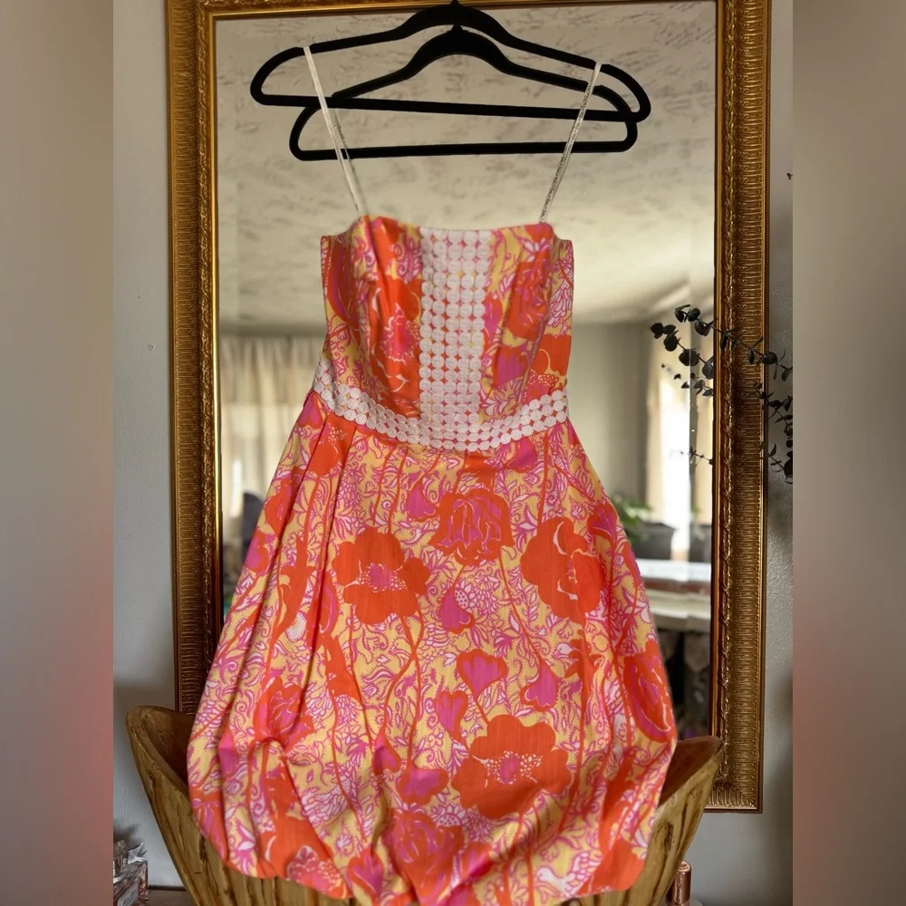 Vintage Lilly Pulitzer Strapless Pink Orange Dress 🌴 Palm Beach Boutique Resort - Picture 5 of 8